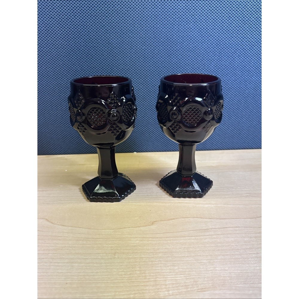 Lot Of 2 Avon Ruby Red Cape Cod Glassware 4.5" Wine Cordial Goblet Stem 1876